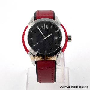 Armani Exchange Men’s Red Leather Strap Black Dial 47mm Watch AX1227/1 (Shelf Leftover)