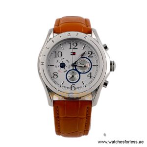 Tommy Hilfiger Men’s Quartz Camel Brown Leather Strap White Dial 45mm Watch 1781052/3 (Shelf Leftover)