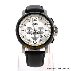 Hugo Boss Men’s Quartz Black Leather Strap Silver Dial 47mm Watch 1512456/4 (Shelf Leftover)