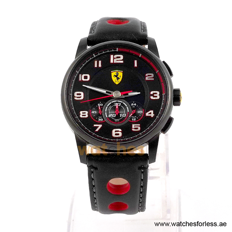 Ferrari Men’s Quartz Black Leather Strap Black Dial 44mm Watch 0830059 (Shelf Leftover)