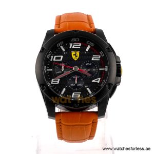 Ferrari Men’s Quartz Camel Brown Leather Strap Black Dial 46mm Watch 830029/4 (Shelf Leftover)