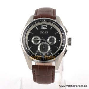 Hugo Boss Men’s Quartz Brown Leather Strap Black Dial 45mm Watch 1512406/2 (Shelf Leftover)