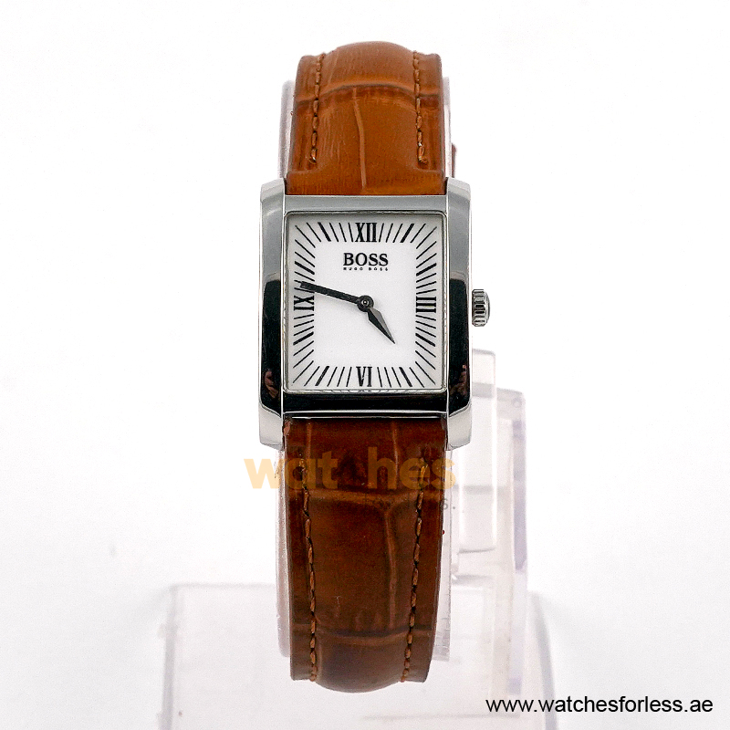 Hugo Boss Women’s Quartz Brown Leather Strap White Dial 24mm Watch 1502198/2 (Shelf Leftover)