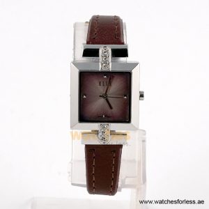 Elle Women’s Quartz Dark Brown Leather Strap Pink Dial 25mm Watch EL20028S02C/7 (Shelf Leftover)
