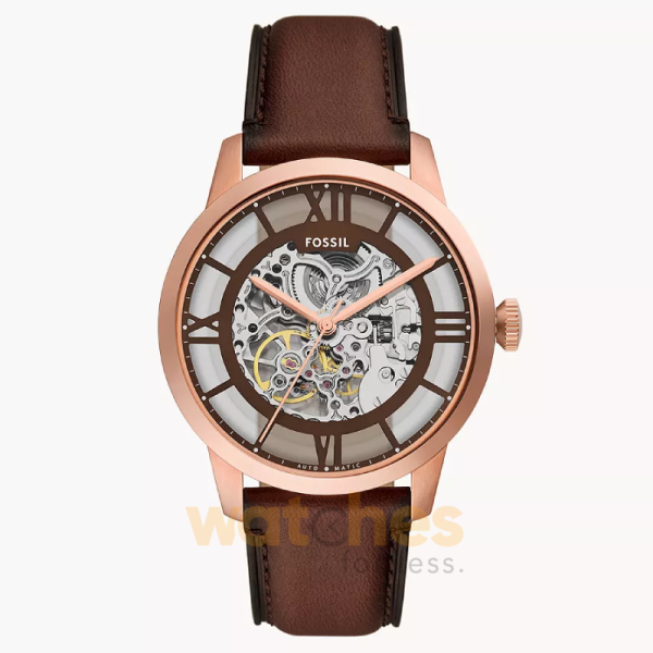 Fossil Men’s Townsman Automatic Brown Leather Strap Brown Skeleton Dial 44mm Watch ME3259