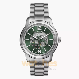 Fossil Men’s Automatic Silver Stainless Steel Green Skeleton Dial 43mm Watch ME3262