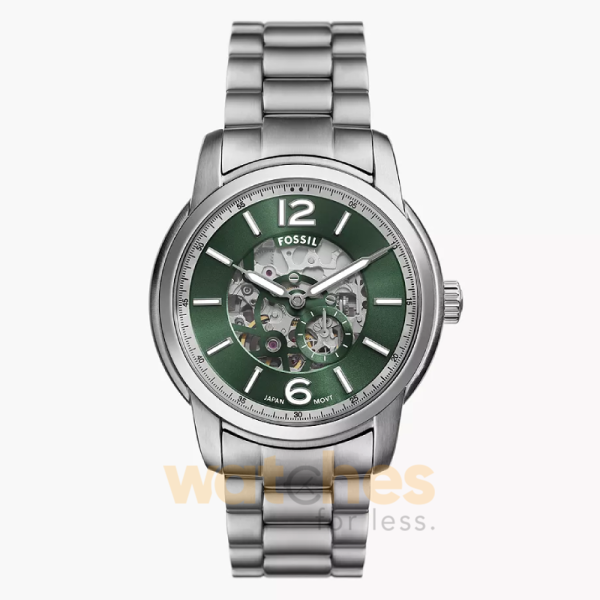 Fossil Men’s Automatic Silver Stainless Steel Green Skeleton Dial 43mm Watch ME3262