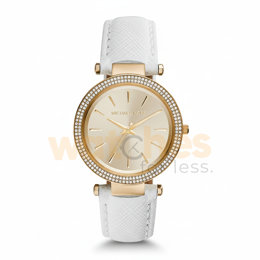 Michael Kors Women’s Quartz White Leather Strap Gold Dial 39mm Watch MK2391