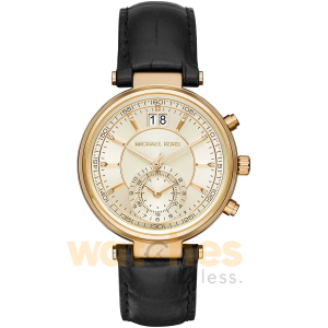 Michael Kors Women’s Quartz Black Leather Strap Gold Dial 39mm Watch MK2433