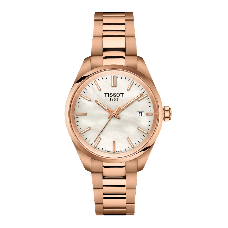 TISSOT PRX Women’s Quartz Swiss Made Rose Gold Stainless Steel White Mother of Pearl Dial 34mm Watch T150.210.33.111.00