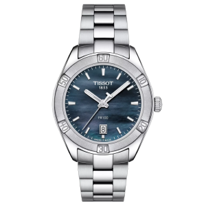 TISSOT PRX Women’s Quartz Swiss Made Silver Stainless Steel Black Mother of Pearl Dial 36mm Watch T101.910.11.121.00