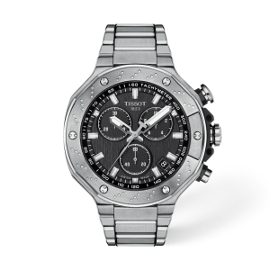 TISSOT T-Race Men’s Quartz Swiss Made Silver Stainless Steel Strap Black Dial 45mm Watch T141.417.11.051.01