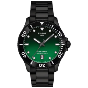 TISSOT Men’s Swiss Made Quartz Black Stainless Steel Green-Black Dial 40mm Watch T120.410.33.091.00