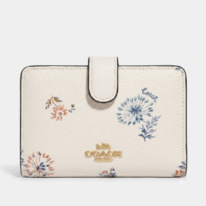 COACH WOMEN’S MEDIUM CORNER ZIP WALLET WITH DANDELION FLORAL PRINT IN CHALK MULTI – C8703