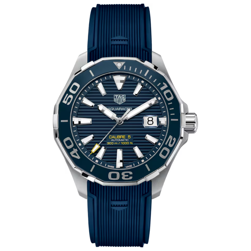 Tag Heuer Aquaracer Men’s Automatic Swiss Made Blue Silicone Strap Blue Dial 43mm Watch WAY201B.FT6150
