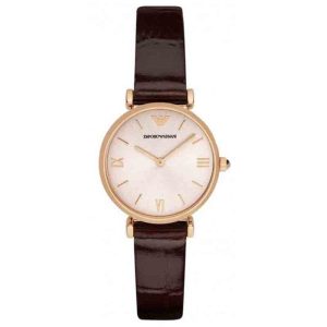 Emporio Armani Women’s Quartz Brown Leather Strap Pink Dial 32mm Watch AR1911 (Shelf Leftover)