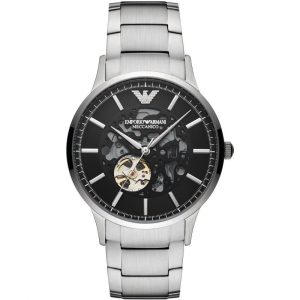 Emporio Armani Men’s Automatic Silver Stainless Steel Black Dial 43mm Watch AR60055 (Shelf Leftover)
