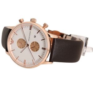 Alternative view of Emporio Armani Men’s Quartz Brown Leather Strap White Dial 43mm Watch AR0398 (Shelf Leftover)