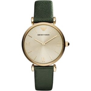 Emporio Armani Women’s Quartz Green Leather Strap Champagne Dial 32mm Watch AR1726 (Shelf Leftover)