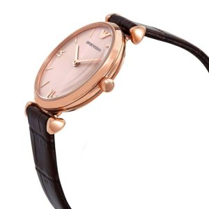 Alternative view of Emporio Armani Women’s Quartz Brown Leather Strap Pink Dial 32mm Watch AR1911 (Shelf Leftover)