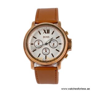 Hugo Boss Men’s Quartz Brown Leather Strap Silver Sunray Dial 42mm Watch 1502214/13 (Shelf Leftover)