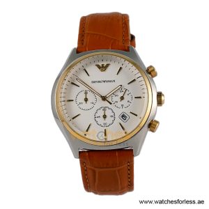 Emporio Armani Men’s Quartz Camel Brown Leather Strap White Dial 44mm Watch AR11033 (Shelf Leftover)