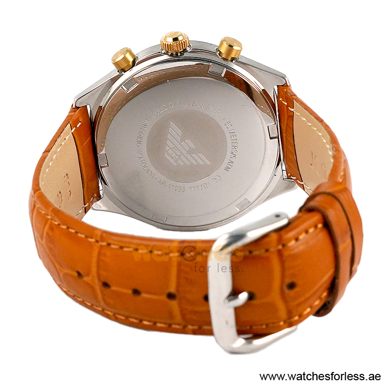 Emporio Armani Men’s Quartz Camel Brown Leather Strap White Dial 44mm Watch AR11033 (Shelf Leftover) - Image 4