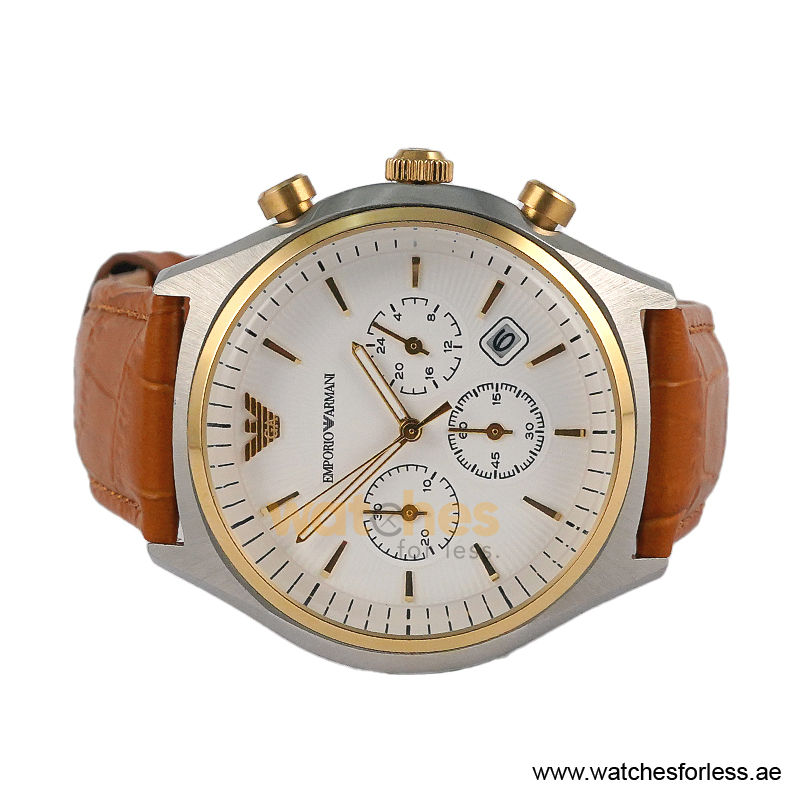 Emporio Armani Men’s Quartz Camel Brown Leather Strap White Dial 44mm Watch AR11033 (Shelf Leftover) - Image 3
