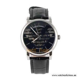 Emporio Armani Men’s Automatic Black Leather Strap Black Dial 43mm Watch AR60040 (Shelf Leftover)