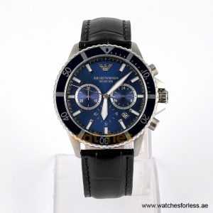 Emporio Armani Men’s Quartz Black Leather Strap Blue Dial 43mm Watch AR11587 (Shelf Leftover)