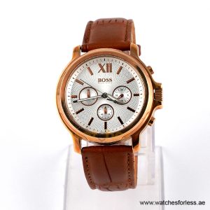 Hugo Boss Men’s Quartz Brown Leather Strap Silver Sunray Dial 42mm Watch 1502214/12 (Shelf Leftover)