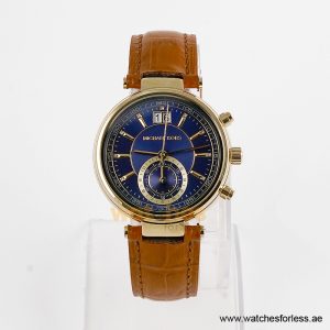 Michael Kors Women’s Quartz Camel Brown Leather Strap Blue Dial 39mm Watch MK2425 (Shelf Leftover)
