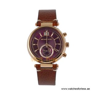 Michael Kors Women’s Quartz Brown Leather Strap Burgundy Dial 39mm Watch MK2426/1 (Shelf Leftover)