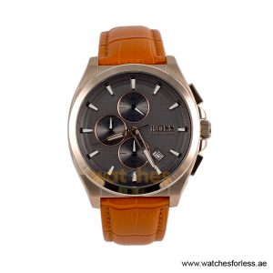 Hugo Boss Men’s Quartz Camel Brown Leather Strap Grey Dial 46mm Watch 1513882 (Shelf Leftover)