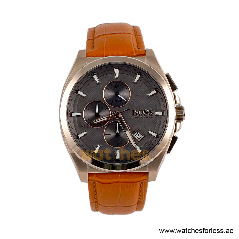 Hugo Boss Men’s Quartz Camel Brown Leather Strap Grey Dial 46mm Watch 1513882 (Shelf Leftover)