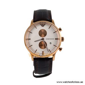 Emporio Armani Men’s Quartz Brown Leather Strap White Dial 43mm Watch AR0398/1 (Shelf Leftover)