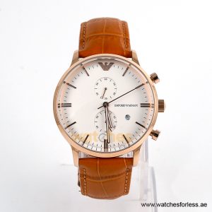 Emporio Armani Men’s Quartz Camel Brown Leather Strap White Dial 43mm Watch AR1936 (Shelf Leftover)