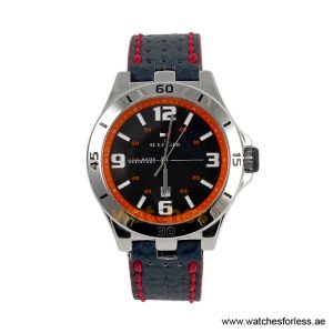 Tommy Hilfiger Men’s Quartz Blue Leather Strap Black Dial 46mm Watch 1791064/1 (Shelf Leftover)
