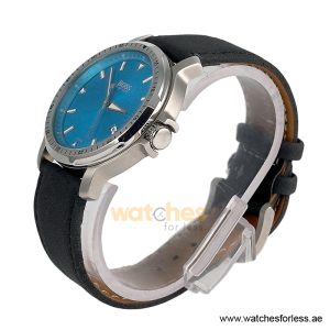 Alternative view of Hugo Boss Men’s Quartz Black Leather Strap Sky Blue Dial 43mm Watch 1512099/6 (Shelf Leftover)