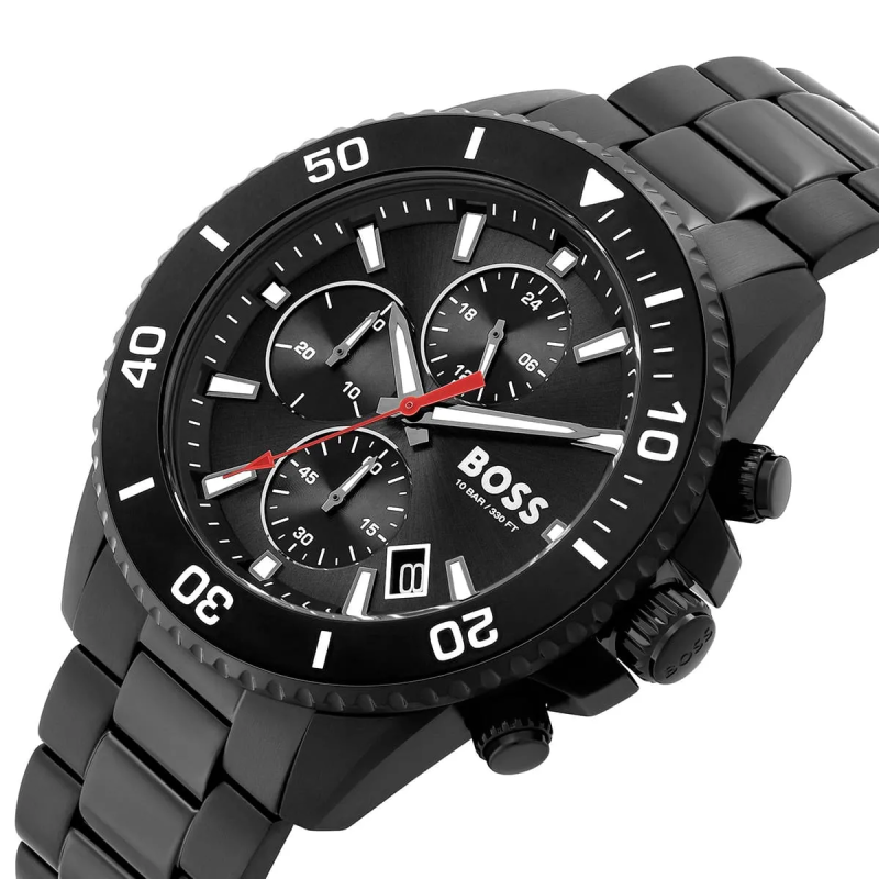 BOSS Men’s Admiral Quartz Chronograph Black Dial Black Stainless Steel 46mm Watch 1514258 - Image 2