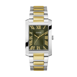 GUESS Men’s Clyde Quartz Green Roman Numeral Dial Two-Tone Stainless Steel 34mm Watch GW0896G3