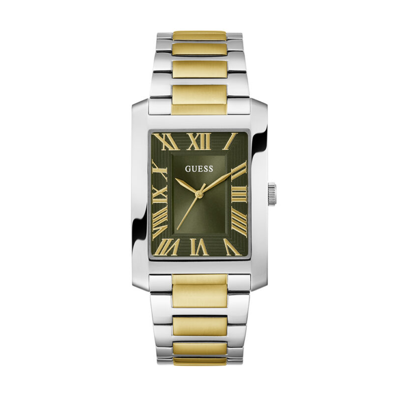 GUESS Men’s Clyde Quartz Green Roman Numeral Dial Two-Tone Stainless Steel 34mm Watch GW0896G3