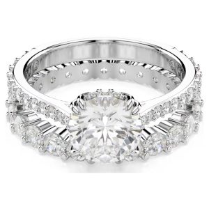 Swarovski Stilla Ring Set of 2 White Crystal Rings Rhodium Plated 5647662