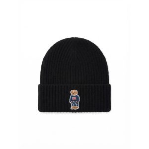 Ralph Lauren Polo Classic Unisex Black Ribbed Knit Beanie with Polo Bear Patch 449P06568004/2