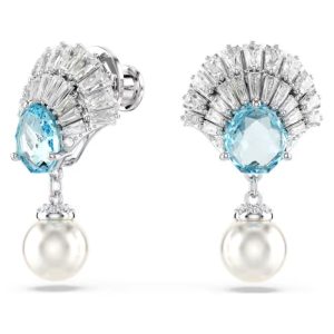 Alternative view of Swarovski Idyllia Blue Crystal Pearl Drop Earrings 5680301