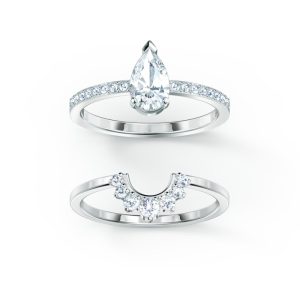 Alternative view of Swarovski Attract Pear Ring Set Clear Crystal White Rhodium-Plated 5563122
