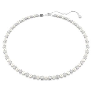 Swarovski Matrix Tennis Necklace with Crystal Pearls & Round-Cut Crystals, White Rhodium Plated 5689623