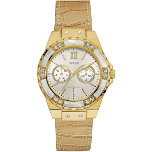 Guess Women’s Quartz Beige Leather Strap Silver Dial 39mm Watch W0775L2