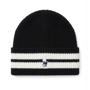 Polo Ralph Lauren Striped Cuff Beanie with Signature Embroidered Logo Black / White 449P06568004/6
