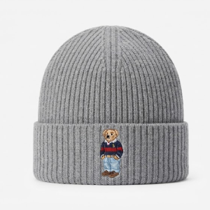 Polo Ralph Lauren Ribbed Knit Beanie with Signature Polo Bear Patch Grey 100098060/9